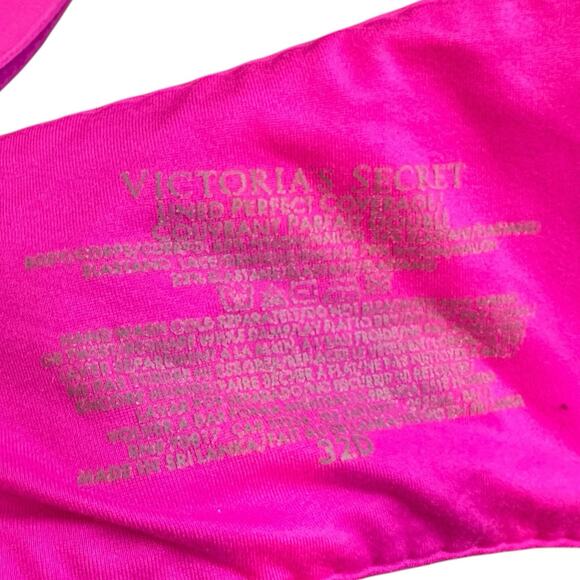 VICTORIA'S SECRET Pink Lined Perfect Coverage Bra Solid Lace Womens 32D - Picture 6 of 6